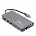 HUB 8-w-1 USB-C 3.1; HDMI; VGA; RJ45; SD; PD 100W; D1019B