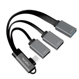 Hub USB 3.2, USB-C/M 90, do 3xUSB-A/F, 0.15m